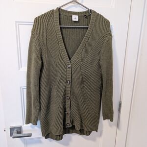 Cabi/Olive Green Ribbed Cardigan Sweater Sz S